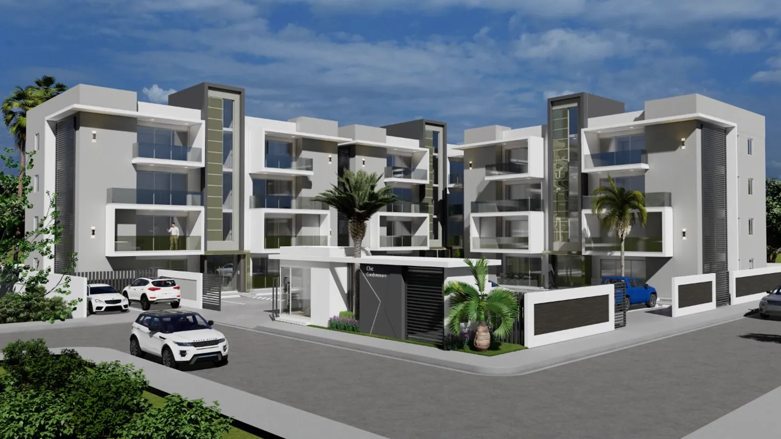 Render de la entrada del residencial