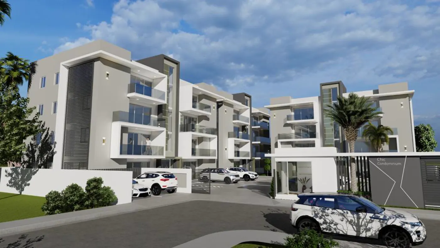 Render de fachada con balcones de cristal